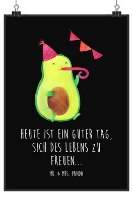 Produktbild von Mr. & Mrs. Panda Bild Avocado Party DIN A2 - Kreidetafel - Geschenk, Kunstdruck, Geburtstag, Plakat, Wandbild, wanddeko, Avocados, drucke, Happy Birthday