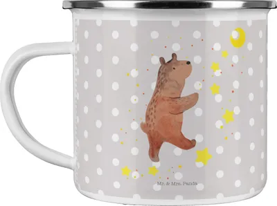Produktbild von Mr. & Mrs. Panda Motivtasse Bär Träume - Grau Pastell - Geschenk, Pott, Teetasse, Emaille Becher, Traum, emaillebecher, Teddy, Träumen, metallbecher, Kaffeepott