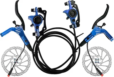 Produktbild von E-Bike-Hydraulikbremsensatz mit 160-mm-Rotoren, hydraulischer Scheibenbremssattelhebel vorne und hinten fuer Elektrofahrraeder, Fahrradroller