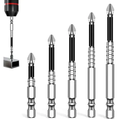 Zdjęcie produktu dla Zestaw wierteł i bitów płaskich (PH2/PZ2) z magnesem i powłoką antypoślizgową, 5 rozmiarów, 50-150 mm, przeznaczonych do wkrętarek akumulatorowych