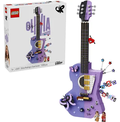Produktbild von LEGO Editions Olivia Rodrigos Gitarre - 3D Modellbau mit 2 Minifiguren, Sternen & Schmetterlingen - Zimmer Deko - Musik Geschenk für Mädchen, Jungen ab 14 Jahren und Teenager Fans - 43031