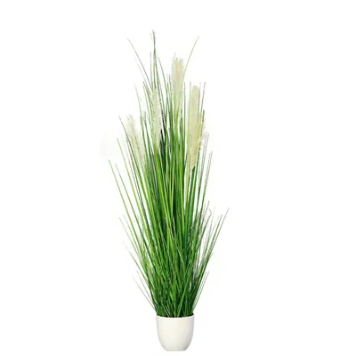 Produktbild von Kunstpflanze Lampenputzergras im weißen Plastiktopf 80cm hoch