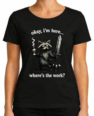 Imagen del producto de De acuerdo, estoy aquí. ¿Dónde está el producto? "Waschbär Kaffee", camiseta sarcástica para mujer, color , talla XL
