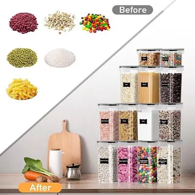 Immagine prodotto di Scatola ermetica, plastica, senza BPA, set da 8 pezzi, con coperchio, organizer da cucina
