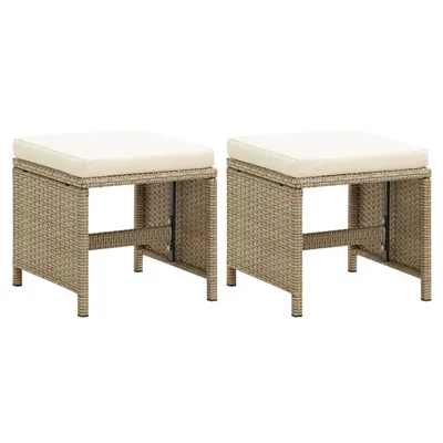 Immagine prodotto di The Living Store Sgabello da giardino 2 pezzi con cuscino di seduta in Poly Rattan Beige