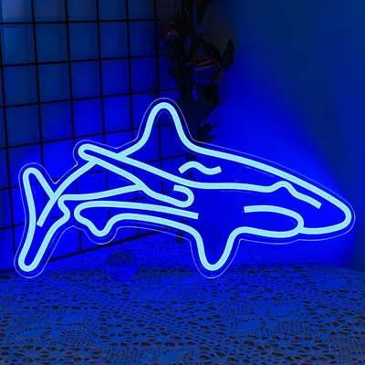 Zdjęcie produktu dla Lampka LED Neon Rekin - Unikalna dekoracja do sypialni i salonu