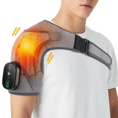 Image de INF Masseur d'épaule chauffant vibrant — 3 niveaux de chaleur et vibration, néoprène rechargeable 5000mAh Le noir