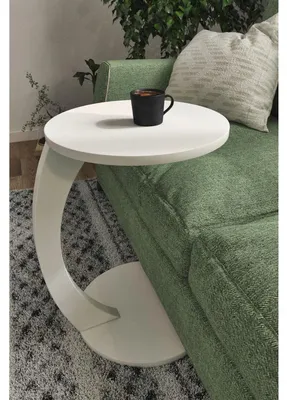 Image de Table d'appoint moderne sur roulettes, forme ronde, gris et blanc