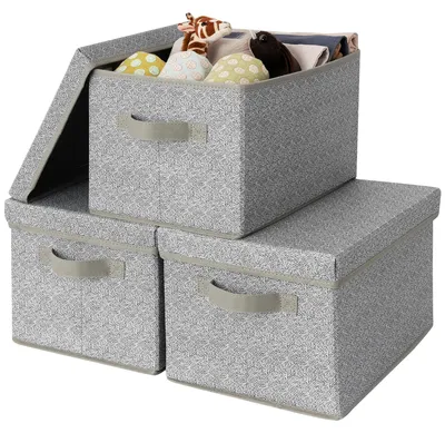 Aufbewahrungsboxen mit Deckel, 3er-Pack, Stoff, 37,5x26,5x22 cm, Grau