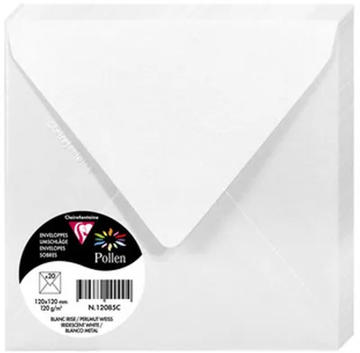 Image de Enveloppes Clairefontaine POLLEN, blanc nacré, 120 x 120 mm, lot de 20