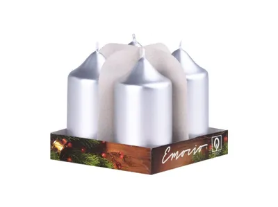 Obrázek produktu pro Válec 4ks 40x75metal stříbrné svíčky