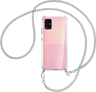 Produktbild von Handykette Backcover-Schutzhülle mit Band (Metall silberfarben) für Samsung Galaxy A51 5G (A516) - silberfarbene Kette