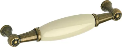 Produktbild von Griff Oxnard LA 96 mm, Porzellan/zinn hellbeige/messing antik brüniert