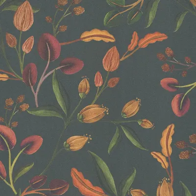 Produktbild von Profhome 782112-GU Blumen Tapete Floral matt anthrazit grün orange rot 5,33 m2