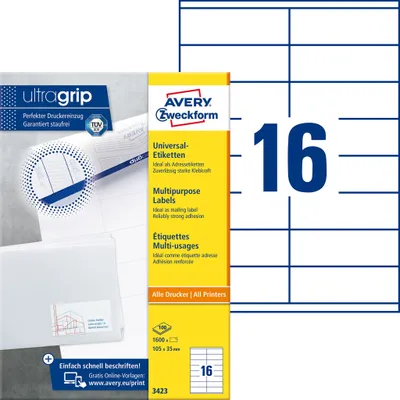 Obrázek produktu pro Univerzální štítek Avery Zweckform 3423 105x35mm bílý 1.600 ks/balení