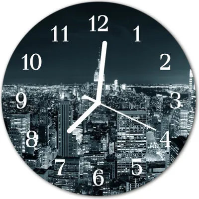 Produktbild von Glasuhr Wanduhr Küchenuhr Echt-Glas 30fi cm Skyline Nacht schwarz-weiß