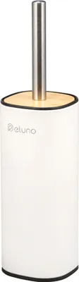 Image de eluno Garniture WC FRAMURA, brosse WC incl. brosse WC indépendante incl. 2x têtes de brosse noires, en métal blanc avec couvercle en bambou