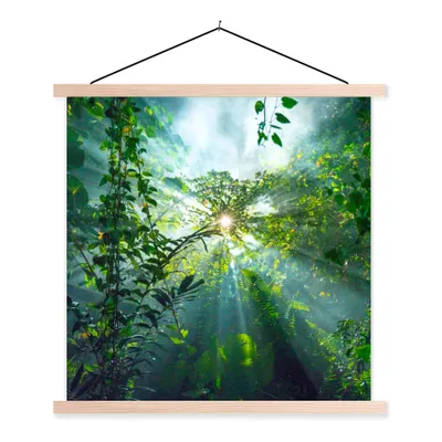 Produktbild von MuchoWow® Textilposter Die Sonne scheint durch die Wälder eines Regenwaldes in Malaysia 40x40 cm mit holzfarbenen Rahmen - Posterleiste
