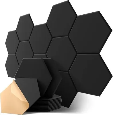 Productafbeelding van Famanu akoestische panelen, 12 stuks, zelfklevend - honingraatvorm, zwart