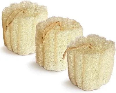 Produktbild von Set mit 3 natürlichen Dusch-Luffa-Schwämmen, biologisch abbaubare Luffa-Schrubber, weiche, peelende Badeschwämme für Dusche und Bad
