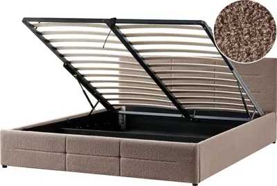 Produktbild von BELIANI Bett Taupe Bouclé Gesteppt mit Bettkasten Lattenrost 180x200 cm Hochklappbar Hohes Kopfteil Modern Stauraumbett Doppelbett Polsterbett