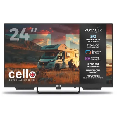 Produktbild von Cello 24" Voyager Traveller Tizen OS Smart‑TV mit integriertem 5G‑Router LED-Fernseher Triple Tuner, Pitch Perfect Sound, 12V - Wohnmobil & Wohnwagen