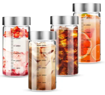 Immagine prodotto di Set di 4 contenitori ermetici in vetro da 300 ml, con coperchio in acciaio inossidabile, riutilizzabili
