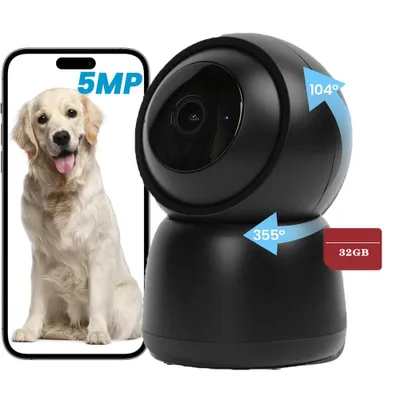 Obrázek produktu pro 5MP vnitřní sledovací kamera, kamera pro psy, 2,4G/5GHz WLAN kamera, dětská chůvička s kamerou, 32GB