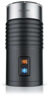 Produktbild von Arendo Milchaufschäumer elektrisch, Antihaftbeschichtung, warmer und kalter Milchschaum, für Latte Macchiato, Cappuccino und Kakao, Edelstahlgehäuse, schwarz/silber