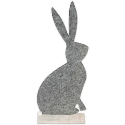 Zdjęcie produktu dla Filcowy królik stojący na drewnianej podstawie Dekoracja wielkanocna 25x7x62cm
