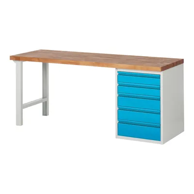 Produktbild von STIER Werkbank Premium mit 5 Schubladen BxTxH 2000x700x840mm RAL 7035 / RAL 5012