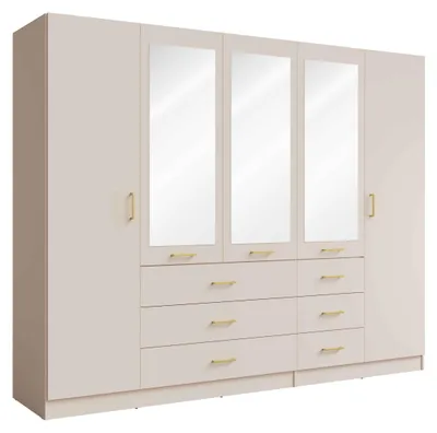 Produktbild von Masseno Drehtürenschrank NEVARIS 250/200,5/58cm 5-türig mit Spiegel Sandbeige