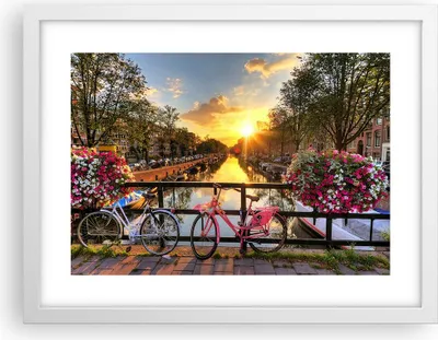 Produktbild von Gerahmtes Poster - Weißer Rahmen - Bikes Kanal Amsterdam Architektur - 40x30 cm - Wand Bild - Wanddeko - Wandbilder - Wandposter - Bilderrahmen - Bilder - Kunstdruck - Wandbild - P2WAA40x30-3081