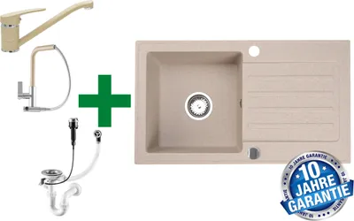 A collage of kitchen sink components and a sink basin.