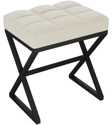 Immagine prodotto di Pouf da trucco elegante con poggiapiedi in lino e struttura in metallo, dimensioni 40 x 30 x 46 cm