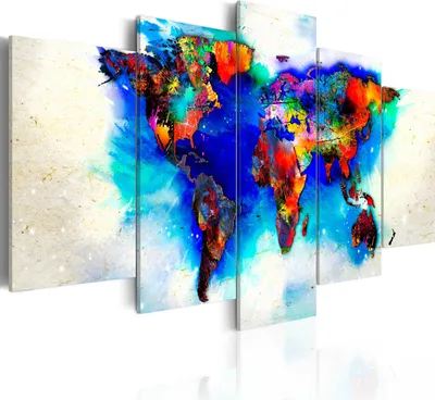 Produktbild von Modernes Wandbild k-A-0011-b-n (100x50) - 5 Teilig Bilder Fotografie auf Vlies Leinwand Foto Bild Dekoration Wand Bilder Kunstdruck WELTKARTE