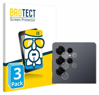A product package for screen protectors is shown alongside a smartphone with camera lens protectors applied.