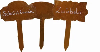 Produktbild von Edelrost Kräuterstecker, Kräuterschild, Metall, Gemüsestecker, Kräutergarten, Pflanzschild, Gartenstecker, Gewürzstecker, Gartendekoration, 3er SET