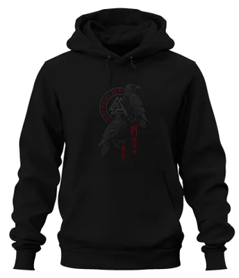 Produktbild von Wikinger Raben Odinsraben Hugin Munin nordisch Runen Hoodie Kapuzenpullover, Schwarz, M