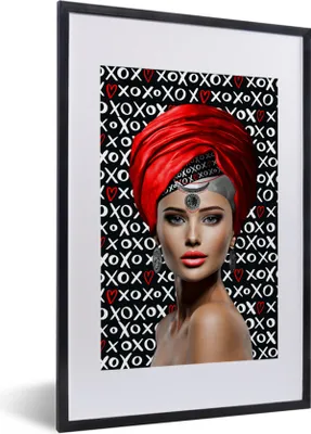 Produktbild von MuchoWow® MuchoWow® Gerahmtes Poster Frau - Muster - Rot 40x60 cm - Poster mit zchwarzem Bilderrahmen - Poster in Rahmen