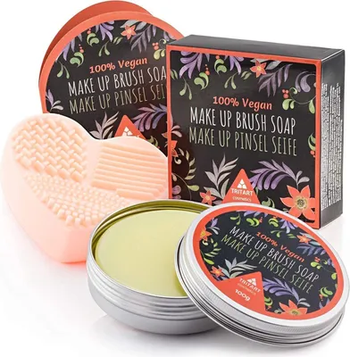 Produktbild von Tritart Pinselreiniger Makeup Set - Make Up Pinsel Reiniger - Veganer Kosmetikpinsel Reiniger mit Silikon Bürste - Kosmetik Pinselreinigung - 2x 100g