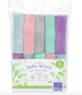 Produktbild von Bambino Mio, wiederverwendbare Baby-Feuchttücher - Basic - umweltfreundlich, frei von Chemikalien, doppelseitig, waschbar, 10er-Packung, Cloud - Verpackung kann variieren