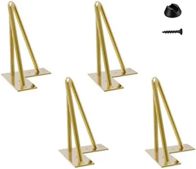 Produktbild von PolkaHome® Haarspeld Tischbeine – Set von 4 Metall-Haarnadel-Möbelbeinen, Gold, 15 cm Höhe, für Couchtische, Bänke