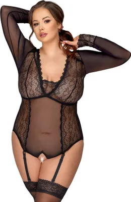 Immagine prodotto di Cottelli CURVES - Body crotchless trasparente nero 2XL