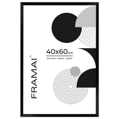 Immagine prodotto di Cornice FRAMAI® 40x60 cm, MDF nero. Cornice ecologica con plexiglass infrangibile, gancio e supporto