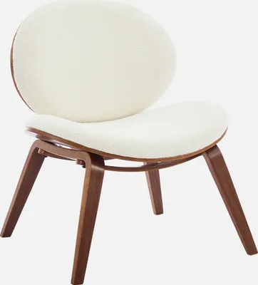 Produktbild von sweeek - Relaxsessel mit gebogenem Holz und strukturiertem Bouclé-Bezug - Nussbaumfarben