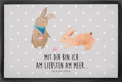 Produktbild von Mr. & Mrs. Panda Fussmatte Hasen Muschel 50 x 75 cm - Grau Pastell - Geschenk, fußmatte, Schmutzfangmatte, Beste Freundin, hausmatte, Fußabtreter, Muscheln, Strand, Meer