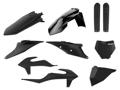 Productafbeelding van Kunststofset voor KTM SX/SX-F modellen van '19-'22, inclusief voorplaat (8666400003) en beschermhoezen voor de vering (83986000)