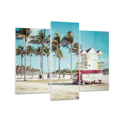Produktbild von Bilder auf glas - 3 Teile - Strand Miami Florida - 130x100cm - Glasbilder - Wandbilder - Bilder - zum Aufhängen bereit - Wanddekoration aus Glas - Glas Bilder - Wandbild auf Glas - GCB130x100-4332