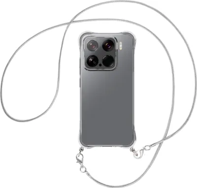 Produktbild von Handykette Backcover-Schutzhülle mit Band (Metall silberfarben) für Xiaomi 15 5G - silberfarbene Snake-Kette